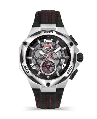 Ducati Corse Men's Motore Chronograph Collection Timepiece Black Genuine Leather Strap Watch