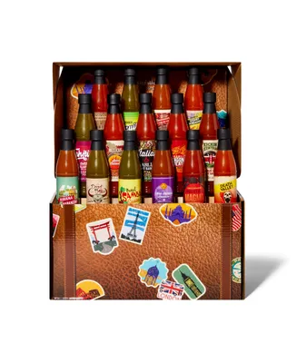 Thoughtfully Gourmet, World Traveler Suitcase Hot Sauce Gift Set, Set of 15 - Assorted Pre