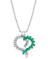 Emerald (1 ct. t.w.) & Diamond (1/20 ct. t.w.) Open Heart 18" Pendant Necklace in Sterling Silver