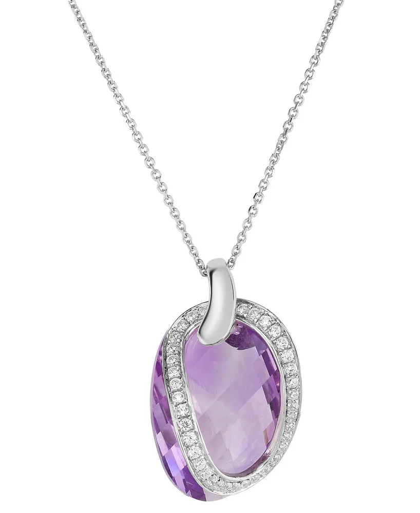 Amethyst (9 ct. t.w.) & Cubic Zirconia (1/3 18" Pendant Necklace Sterling Silver