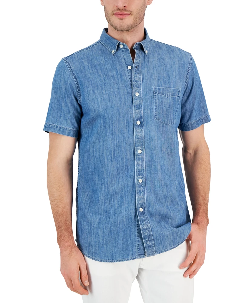 Club Room Men's Chambray Short-Sleeve Button-Down Pocket Shirt, Created for Macy's