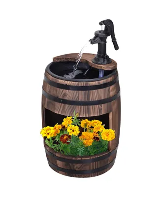 Outsunny 2 Tiers Outdoor Wooden Water Pump Fountain, Patio Decor
