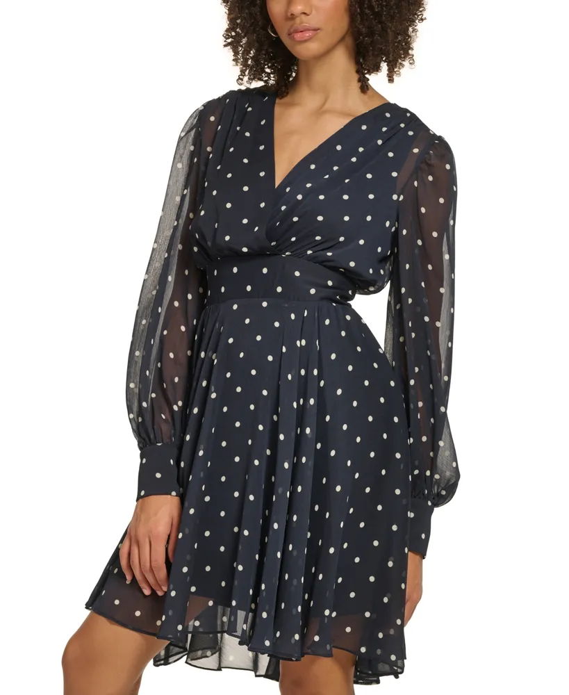 Tommy Hilfiger Petite Polka Dot Chiffon Fit & Flare Dress