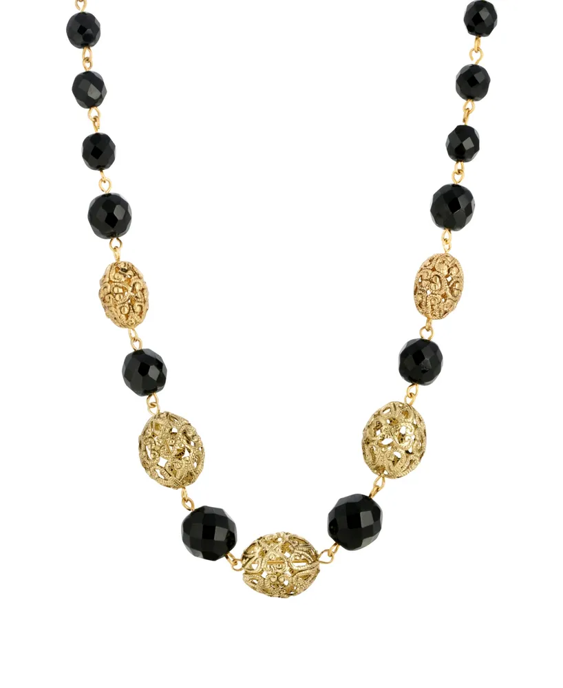 2028 Filigree Bead and Black Beaded Necklace