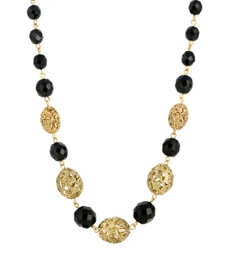 2028 Filigree Bead and Black Beaded Necklace