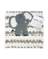 Lambs & Ivy Jungle Safari White/Tan Plush Minky Elephant Nursery Baby Blanket