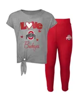 Preschool and Toddler Boys Girls Heathered Gray, Scarlet Ohio State Buckeyes Forever Love T-shirt Leggings Set