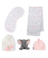Lambs Ivy 5 Piece Pink/Gray Plush Infant/Newborn Baby Gift Bag w/ Swaddle
