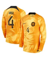 Men's Nike Virgil Van Dijk Orange Netherlands National Team 2022/23 Home Breathe Stadium Replica Player Long Sleeve Jersey