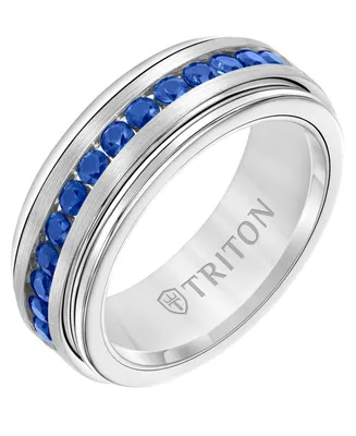 Triton Men's Sapphire Wedding Band (1-1/2 ct. t.w.) White Tungsten Carbide & Sterling Silver