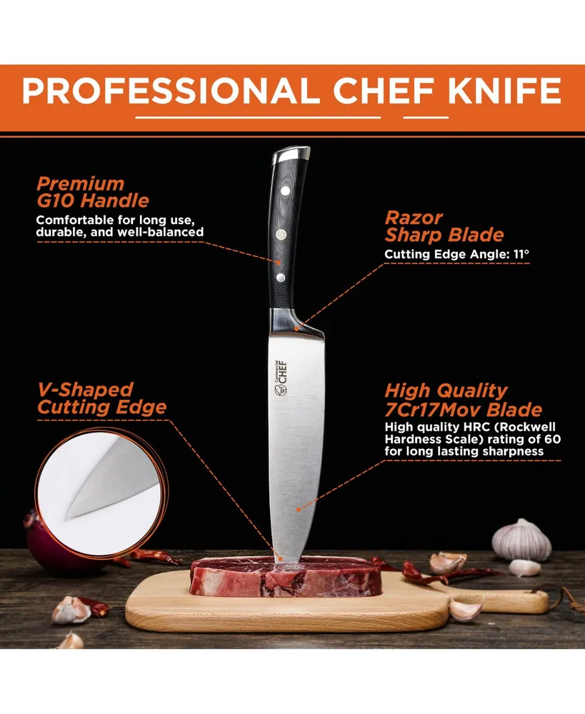 Commercial Chef Professional 8" Chef Knife with Sharpener