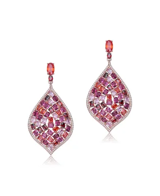 Genevive Sterling Silver with Rose Gold Plated and Ruby Cubic Zirconia Drop Earrings - Multi