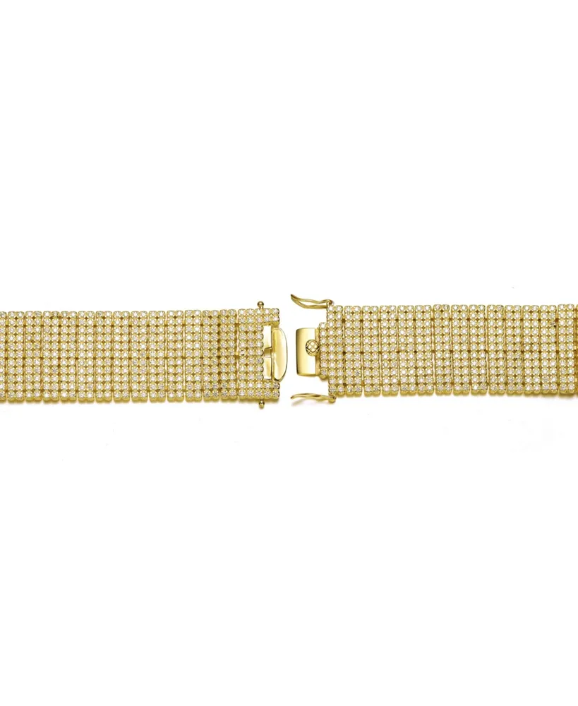 Genevive Sterling Silver 14K Gold-Plated Cubic Zirconia Cuff Bracelet