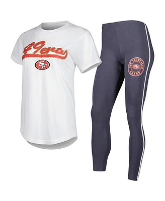 Women's Concepts Sport White, Charcoal San Francisco 49ers Sonata T-shirt and Leggings Sleep Set