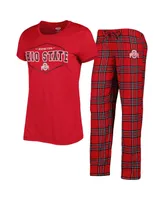 Women's Concepts Sport Scarlet, Black Ohio State Buckeyes Badge T-shirt and Flannel Pants Sleep Set