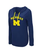 Women's Colosseum Navy Michigan Wolverines My Lover Lightweight Hooded Long Sleeve T-shirt