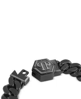 Philipp Plein Gunmetal Ip Stainless Steel Logo Cuban Link Necklace