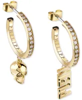 Philipp Plein Gold-Tone Ip Stainless Steel 3D $kull & Plein Lettering Mismatch Charm Pave Hoop Earrings