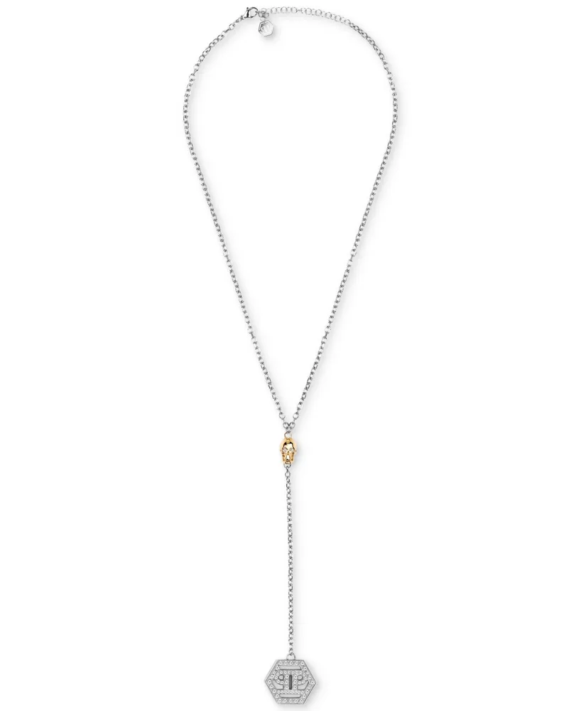 Philipp Plein Two-Tone Stainless Steel Pave 3D $kull & Hexagon Logo 20" Lariat Necklace