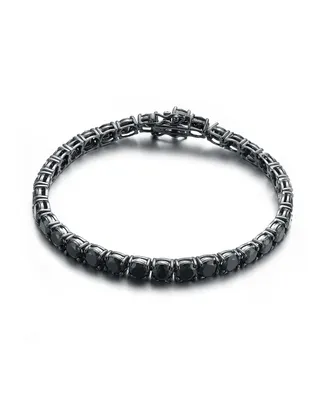 Genevive Sterling Silver Black Plated Black Cubic Zirconia Tennis Bracelet