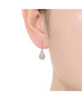 Genevive Sterling Silver with Rhodium Plated Clear Round Cubic Zirconia Solitaire with Accent Teardrop Earrings