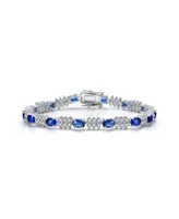 Genevive Sterling Silver Rhodium Plated Cubic Zirconia Sapphire Bracelet