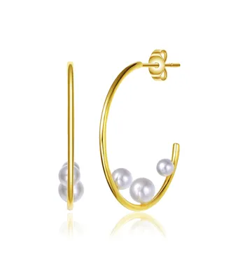 Rachel Glauber 14K Gold Plated Pearl Open Hoop Earrings