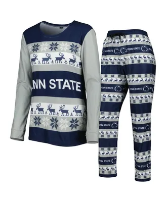 Women's Foco Navy Penn State Nittany Lions Ugly Long Sleeve T-shirt and Pajama Pants Sleep Set