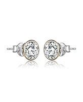 Genevive Sterling Silver Clear Cubic Zirconia Stud Earrings