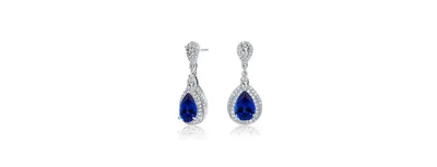 Rachel Glauber Dazzling Rhodium-Plated Double Halo Dangle Earrings with Clear Pear, Marquise, and Round Cubic Zirconia