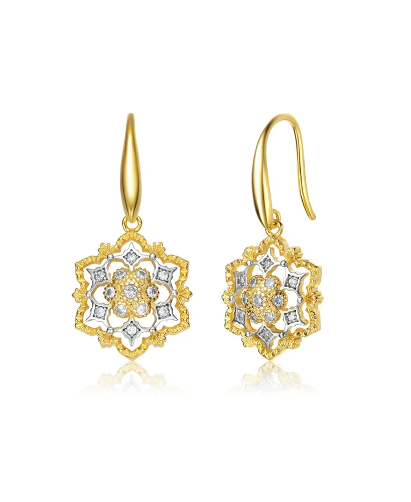 Rachel Glauber Rhodium and 14K Gold Plated Cubic Zirconia Hook Earrings - Two