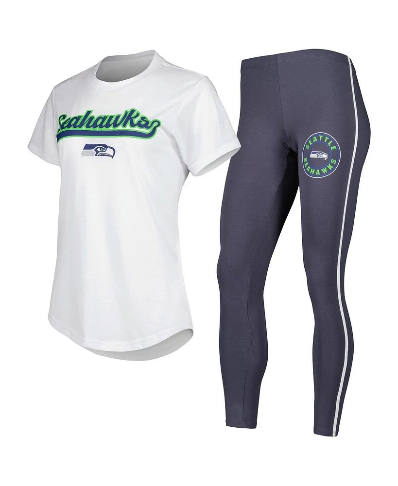 Women's Concepts Sport White, Charcoal Seattle Seahawks Sonata T-shirt and Leggings Sleep Set