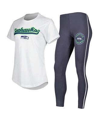 Women's Concepts Sport White, Charcoal Seattle Seahawks Sonata T-shirt and Leggings Sleep Set