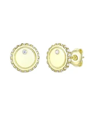 Rachel Glauber 14k Yellow Gold Plated with Cubic Zirconia Pave Button Stud Earrings