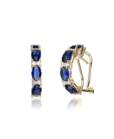 Genevive 14K Gold Plated with Green & Cubic Zirconia Half Hoop Earrings in Sterling Silver