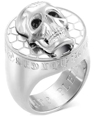 Philipp Plein Stainless Steel 3D $kull Statement Ring