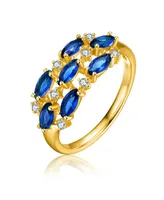 Genevive Sterling Silver with Gold Plated Marquise and Round Cubic Zirconia Coctail Ring