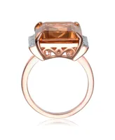 Genevive Sterling Silver 18K Rose Gold Plated Orange and White Cubic Zirconia Accent Ring