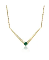 Genevive 14k Yellow Gold Plated with Emerald Cubic Zirconia Solitaire Chevron Layering Necklace Sterling Silver