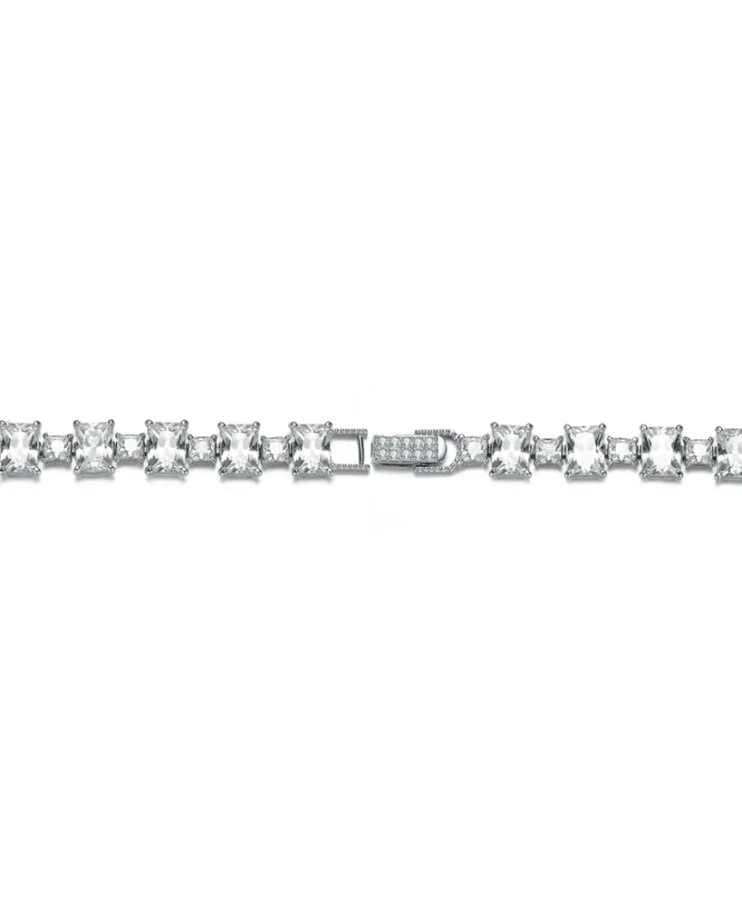 Genevive Sterling Silver Rhodium Plated Clear Cubic Zirconia Modern Tennis Bracelet