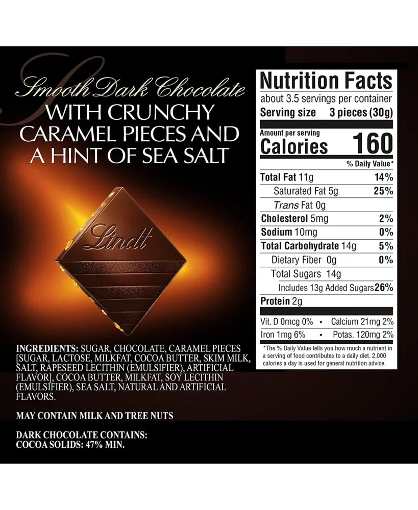 Lindt Excellence Caramel With A Touch Of Sea Salt Dark Chocolate - Case of 12 - 3.5 Oz
