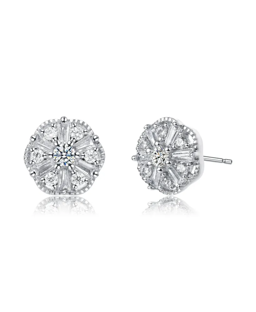 Rachel Glauber White Gold Plated Cubic Zirconia Stud Earrings