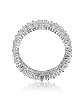 Genevive Sterling Silver White Gold Plated Clear Round and Marquise Cubic Zirconia Eternity Ring