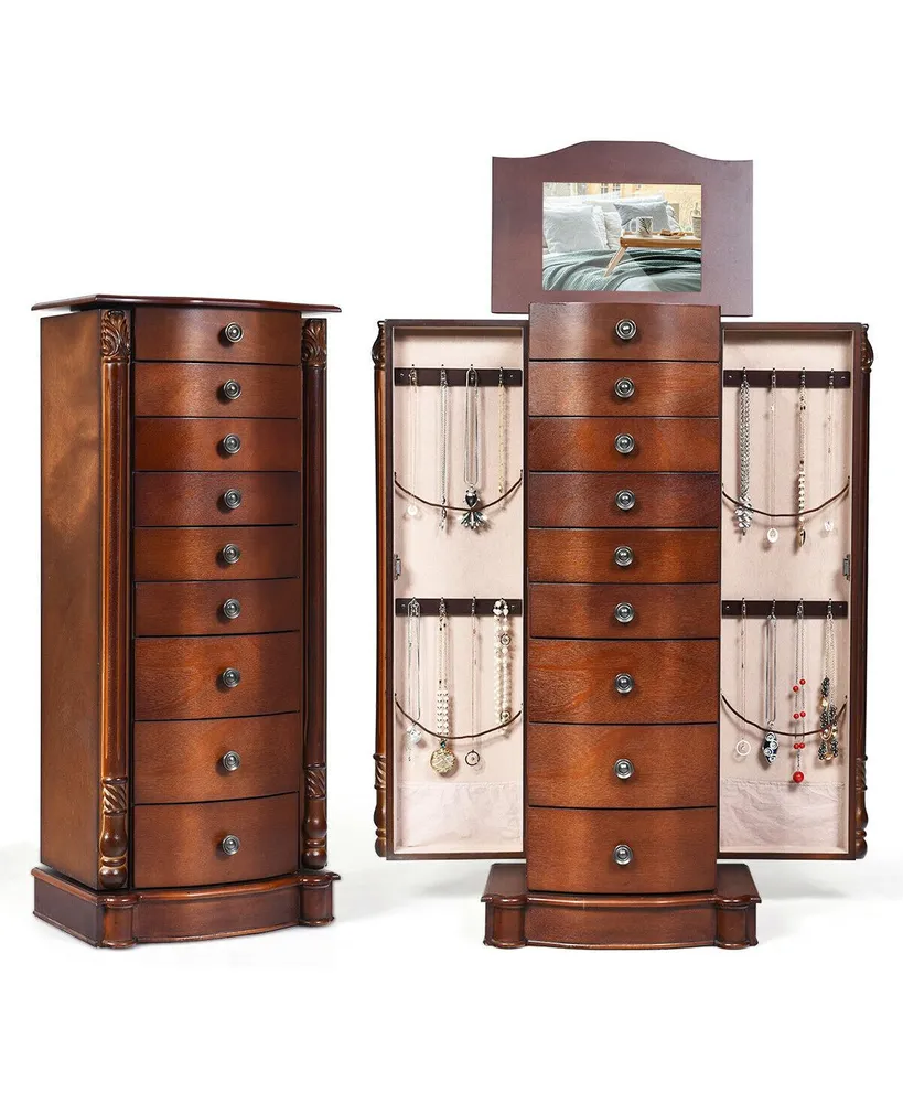 Costway Wood Jewelry Cabinet Storage Chest Stand Organizer