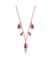 Genevive Sterling Silver with Rose Gold Plated Ruby Cubic Zirconia Charm Necklace