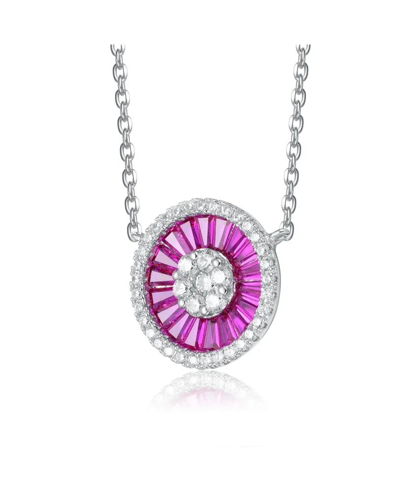 Genevive Sterling Silver with Rhodium Plated and Cubic Zirconia Round Pendant Necklace