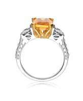 Sterling Silver Clear and Yellow Cubic Zirconia Ring