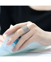 White Gold Plated with Cubic Zirconia 5-Row Stacked Column Glamor Ring in Sterling Silver
