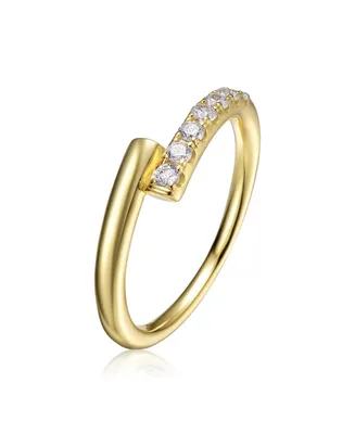 Genevive 14k Yellow Gold Plated with Cubic Zirconia Bypass Stacking Ring Sterling Silver