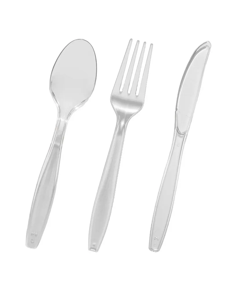 240ct Silver with Pink Handle Moderno Disposable Plastic Cutlery Set Spoons, Forks and Knives (240 Guests)